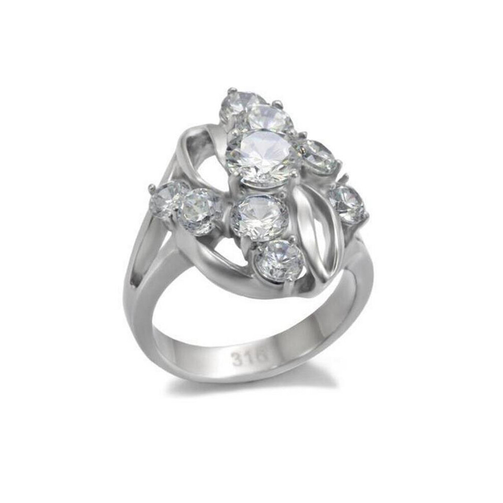 Photos - Ring High Polished No Plating Stainless Steel  with AAA Grade CZ, Clear - Size 7