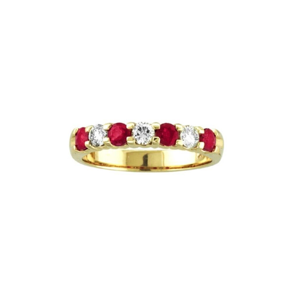 Photos - Ring 14K Gold  0.35 CTTW Round Diamonds & Natural Heated Rubys Prong Set Band - Size 5
