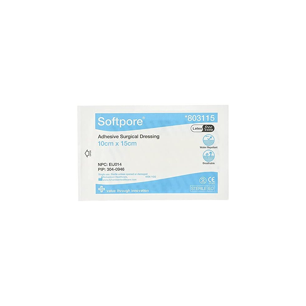 Softpore Adhesive Surgical Dressing - 10cm x 15cm (10 Single Dressings)