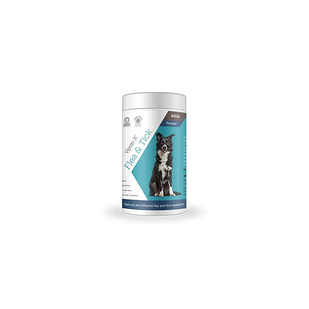 Verm-X Flea & Tick Powder for Dogs, Effective Natural Repellent, 100% Natural Ingredients, Environmentally Friendly