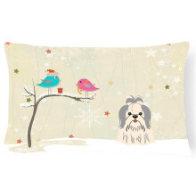 Christmas Presents Between Friends Shih Tzu Silver & White Canvas Fabric Decorative Pillow