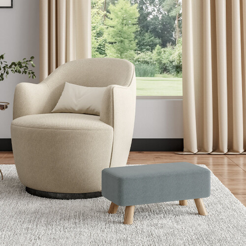 Living And Home Rectangular Tofu-shaped Footrest with Solid Wooden Legs 1