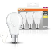 OSRAM LED Base Bayonet Cap GLS A60 LED lamp, Classic Bulb Shape, with BC B22 Base, 8.5W - 60 W Halogen Replacement, Frosted, 2700 K, Pack of 3