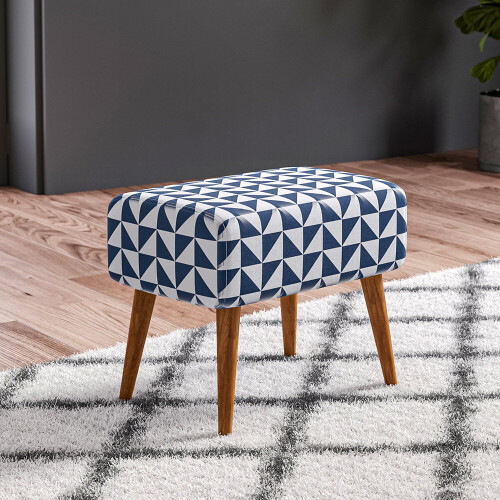 Living And Home Mid-Century Patterned Ottoman Footstool with Walnut Legs 1