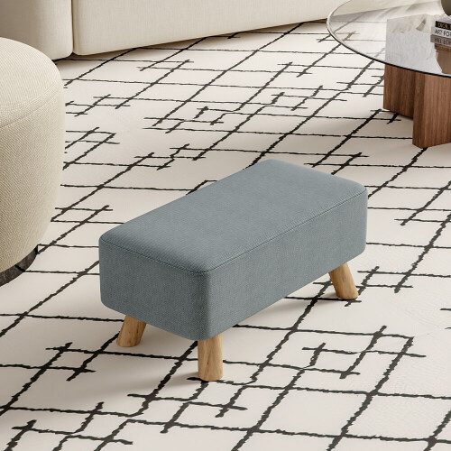 Living And Home Rectangular Tofu-shaped Footrest with Solid Wooden Legs