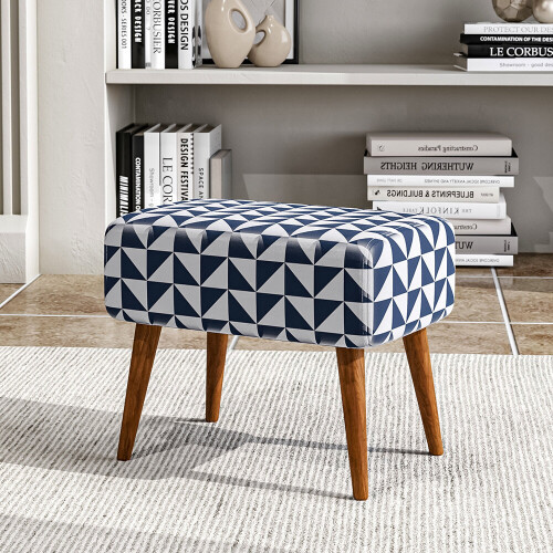 Living And Home Mid-Century Patterned Ottoman Footstool with Walnut Legs
