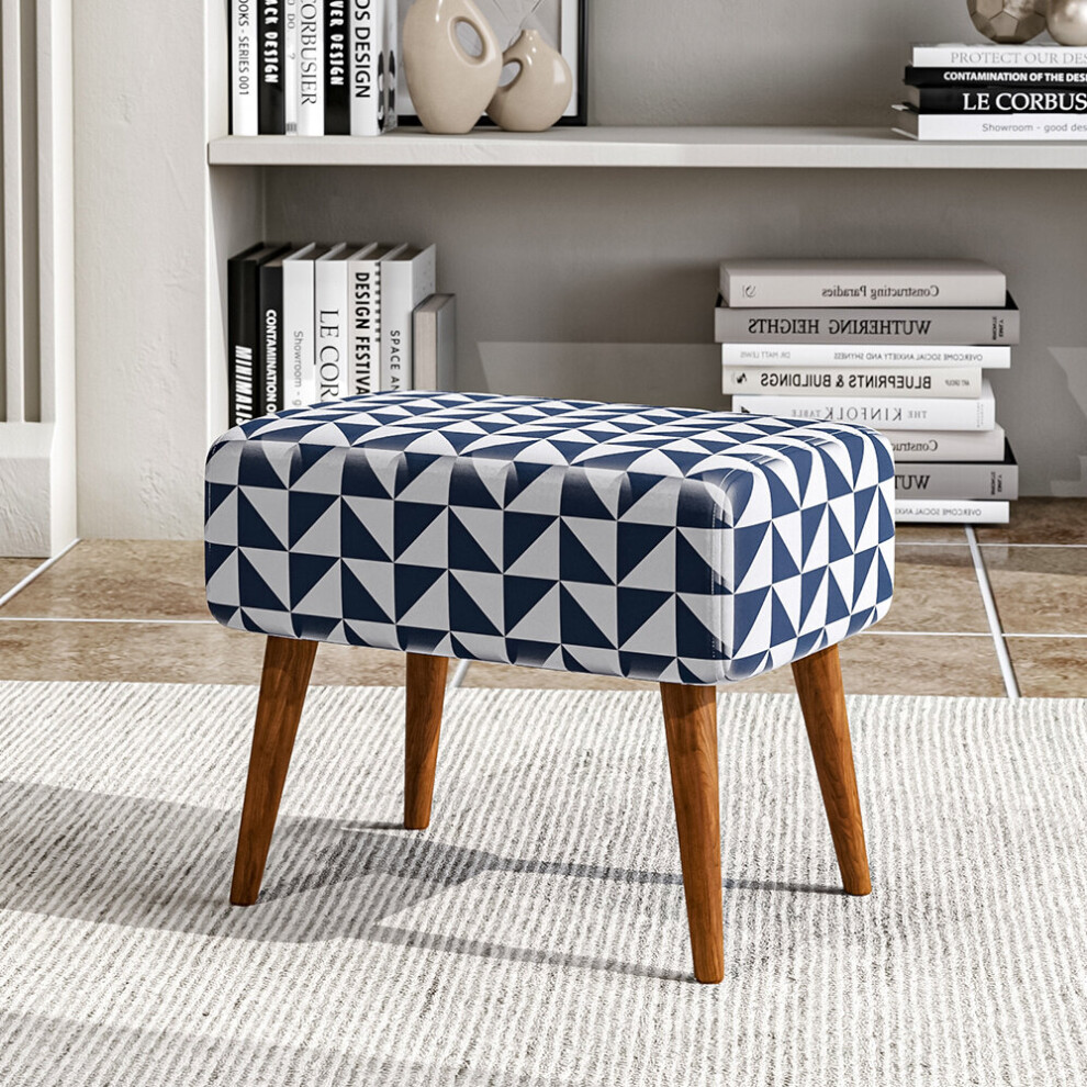 Living And Home Mid-Century Patterned Ottoman Footstool With Walnut Legs Black
