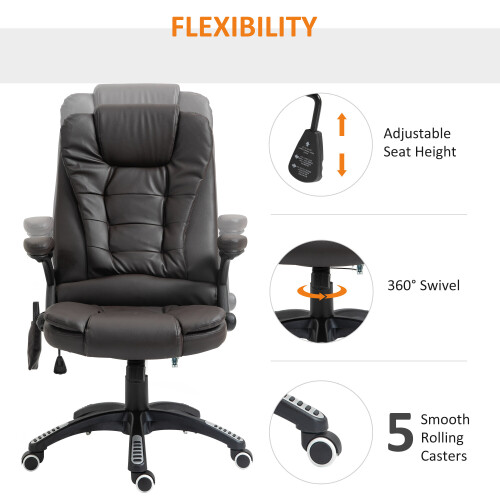 Homcom HOMCOM Heated Vibrating Massage Office Chair with Reclining Function, Brown 2