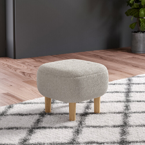 Living And Home (Beige) Footstool Pouffe Stool with Wooden Legs 1