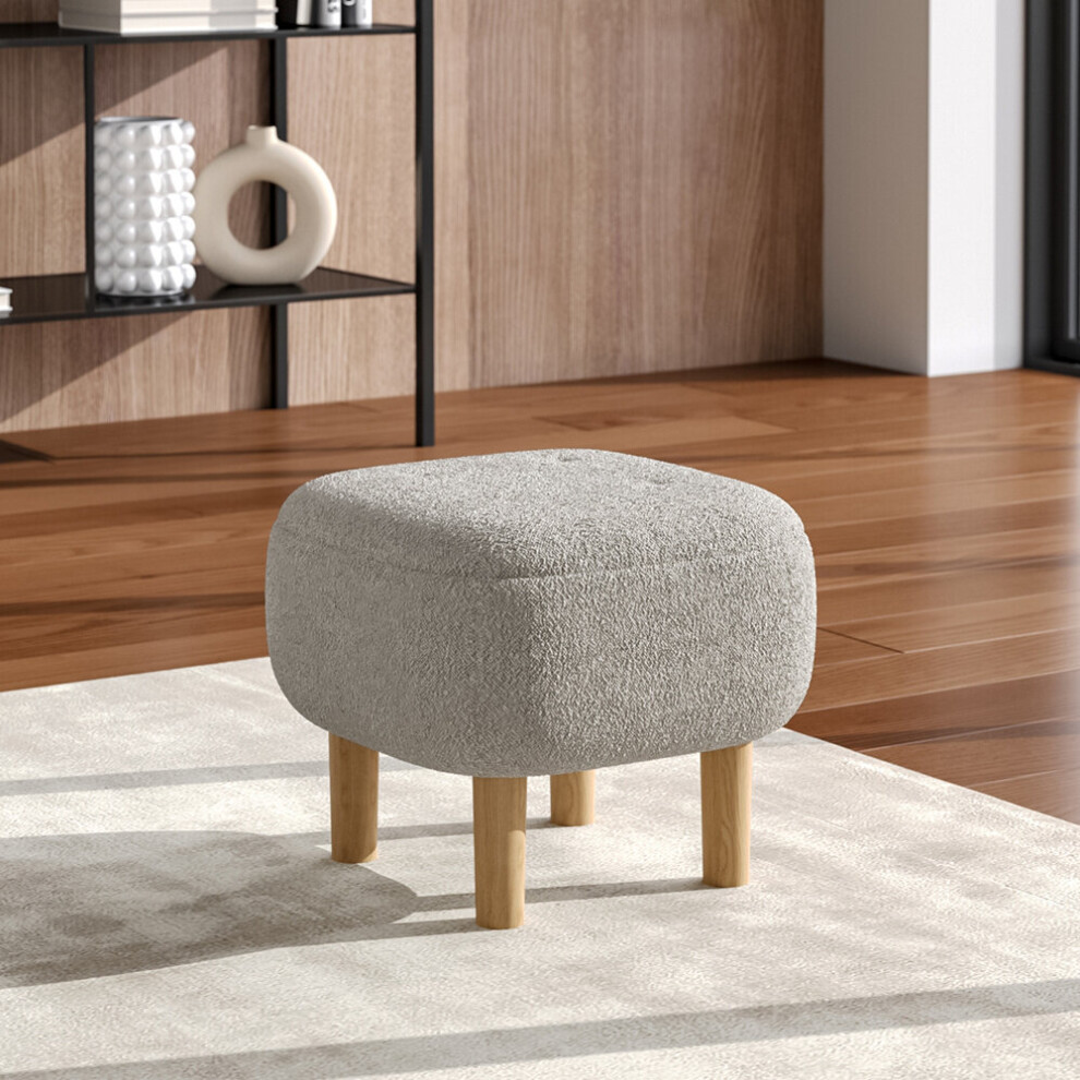 (Beige) Footstool Pouffe Stool with Wooden Legs