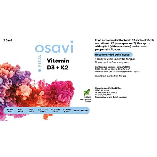 Osavi Vitamin D3 + K2 Oral Spray, Peppermint - 25 ml. 1
