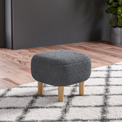 Living And Home (Grey) Footstool Pouffe Stool with Wooden Legs