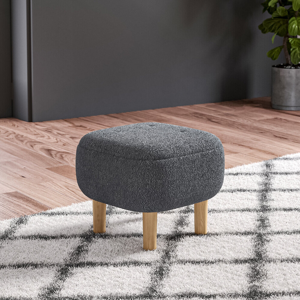 (Grey) Footstool Pouffe Stool with Wooden Legs