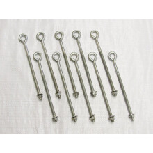 x10 M6 X 250MM Zinc Plated Folded Straining Eyebolts Nut & Washer