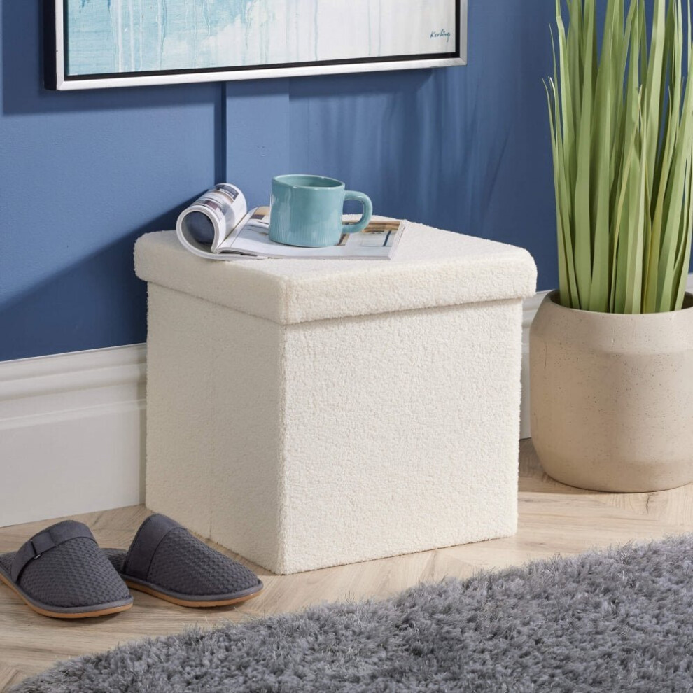 Teddy Fur Square Folding Storage Ottoman