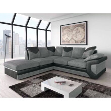 (Left Hand Corner) Dino Black & Grey Fabric Leather Look Corner Sofa