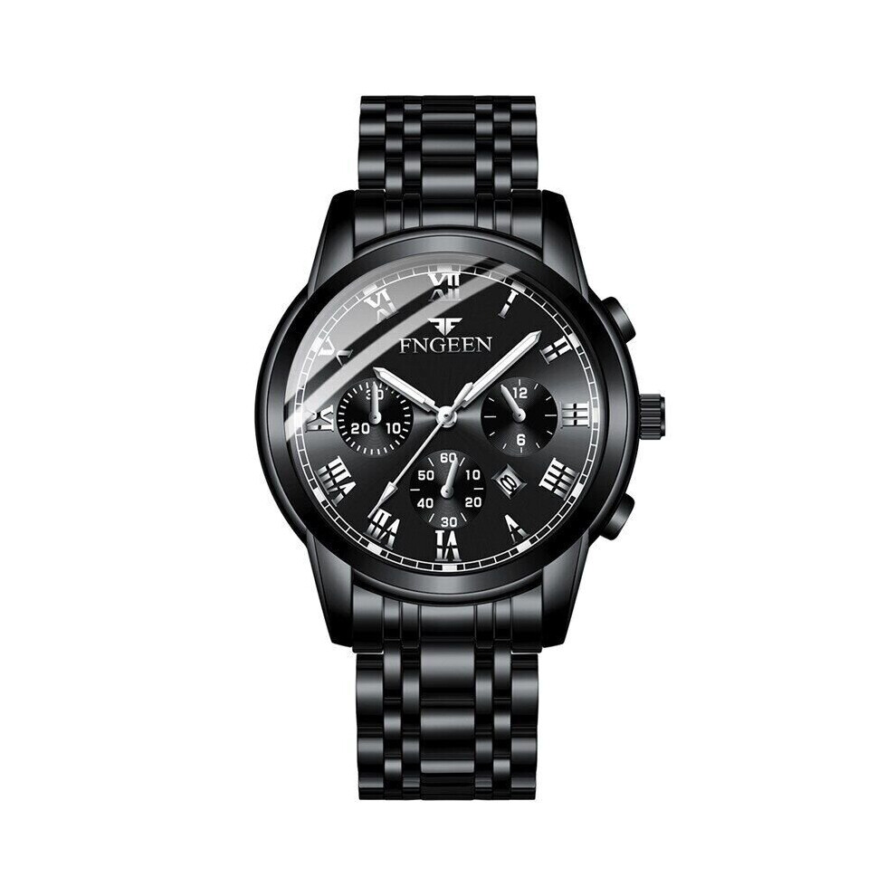(Full Black) Men's Stainless Steel Classic Luxury Casual Analog Watch Date Quartz Wrist Watch