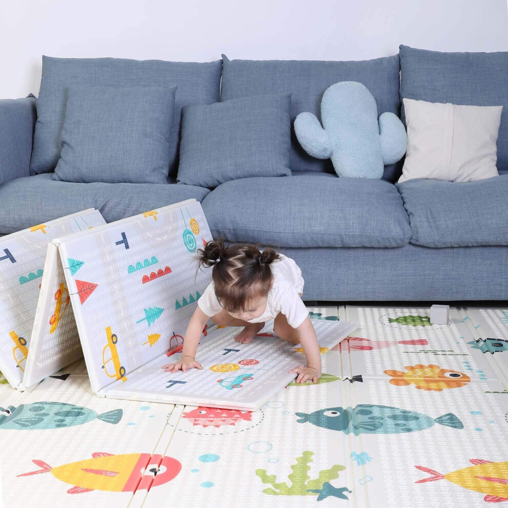 180*160*1cm 2Side Baby Play Mat Crawling Soft Folding Cartoon Waterproof Carpet