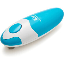 (Auto - Sky Blue) Kitchen Mama Electric Tin Can Opener 2.0 - Upgraded Blade Opens Any Can Shape, Smooth Edges, Hygienic Lid Remover, Compact & Cordless -