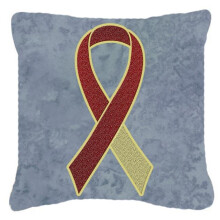 14 x 14 In. Burgundy and Ivory Ribbon for Head and Neck Cancer Awareness Indoor & Outdoor Fabric Decorative Pillow