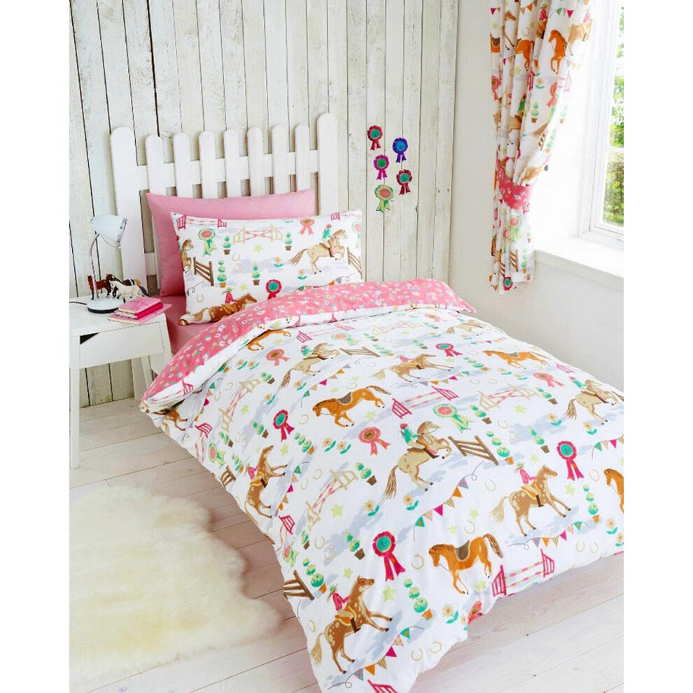 (Curtains 66x54") Girls Bedding Pony Horse Riding Bedding