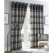 (90 x 90" (229x229cm)) Grey Curtains Eyelet Rings Lined Tartan Check