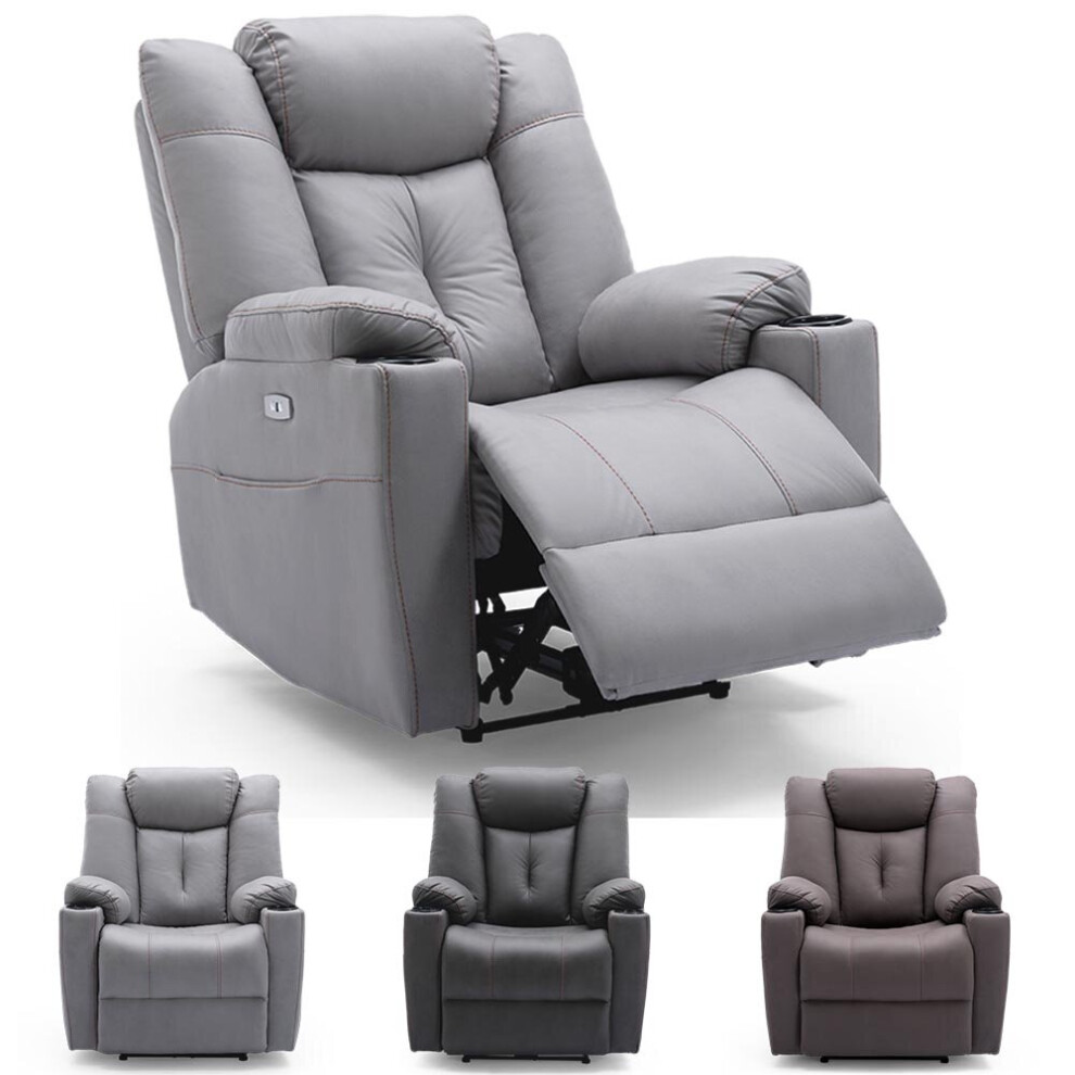 (Grey) Afton Electric Fabric Auto Recliner Armchair Gaming Usb Lounge Sofa Chair