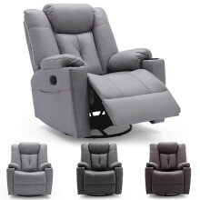 (Brown) Afton Fabric Recliner Rocking Swivel Gaming Cinema Lounge Sofa Chair