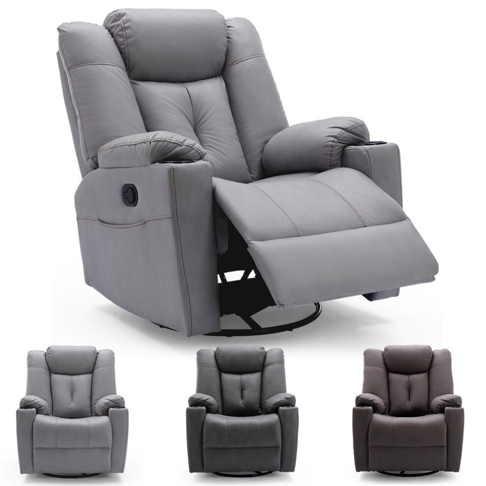 (Brown) Afton Fabric Recliner Rocking Swivel Gaming Cinema Lounge Sofa Chair