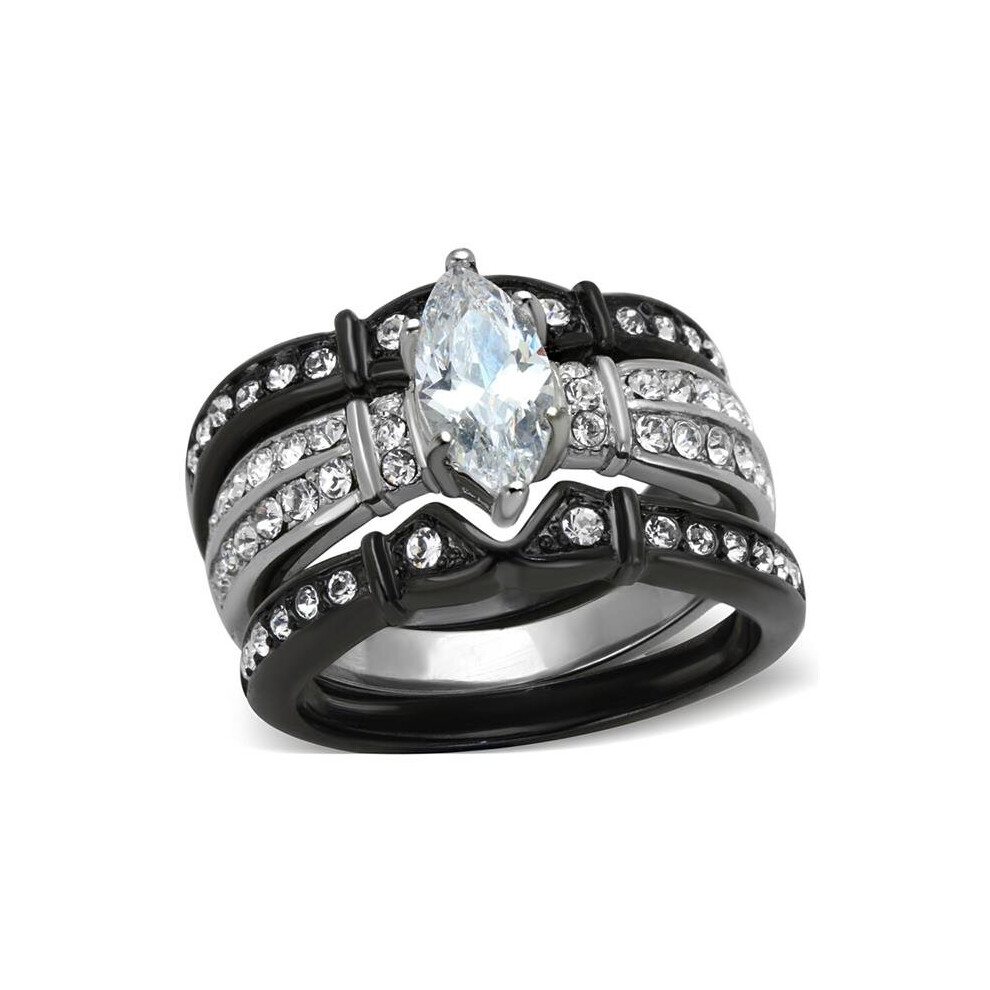 Women Two-Tone IP Black Stainless Steel Ring with AAA Grade CZ in Clear - Size 7-image-OPC-PB6D8WK-NEW