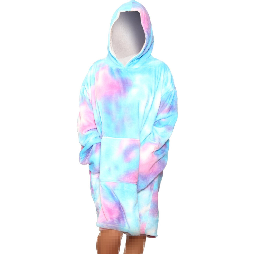 Ladies Oversized Hoodie Tie Dye Blue Snuggle