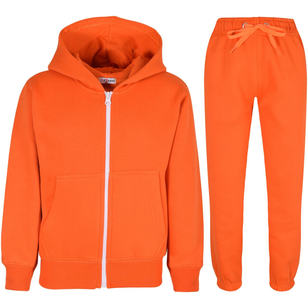 (13 Years, Orange) Unisex Plain Hoodie with Joggers Jogging Sweatpant