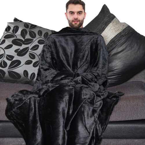 (One Size, Black) Men Ladies Wearable Snuggle Blanket