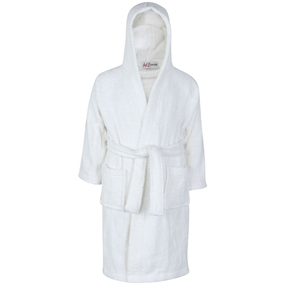 (3-4 Years, White) Unisex Terry Towel Poncho Bathrobe Dressing Gown-image-OPC-PB6DD2D-NEW