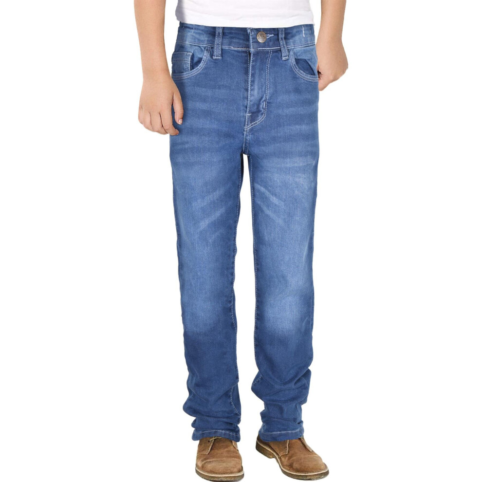 (13 Years, Mid Blue) Kids Boys Relaxed Straight Fit Boot Cut Jeans