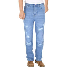 (13 Years, Light Blue) Boys Relaxed Straight Fit Boot Cut Ripped Jeans