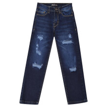 (9-10 Years, Dark Blue) Boys Relaxed Straight Fit Boot Cut Ripped Jeans