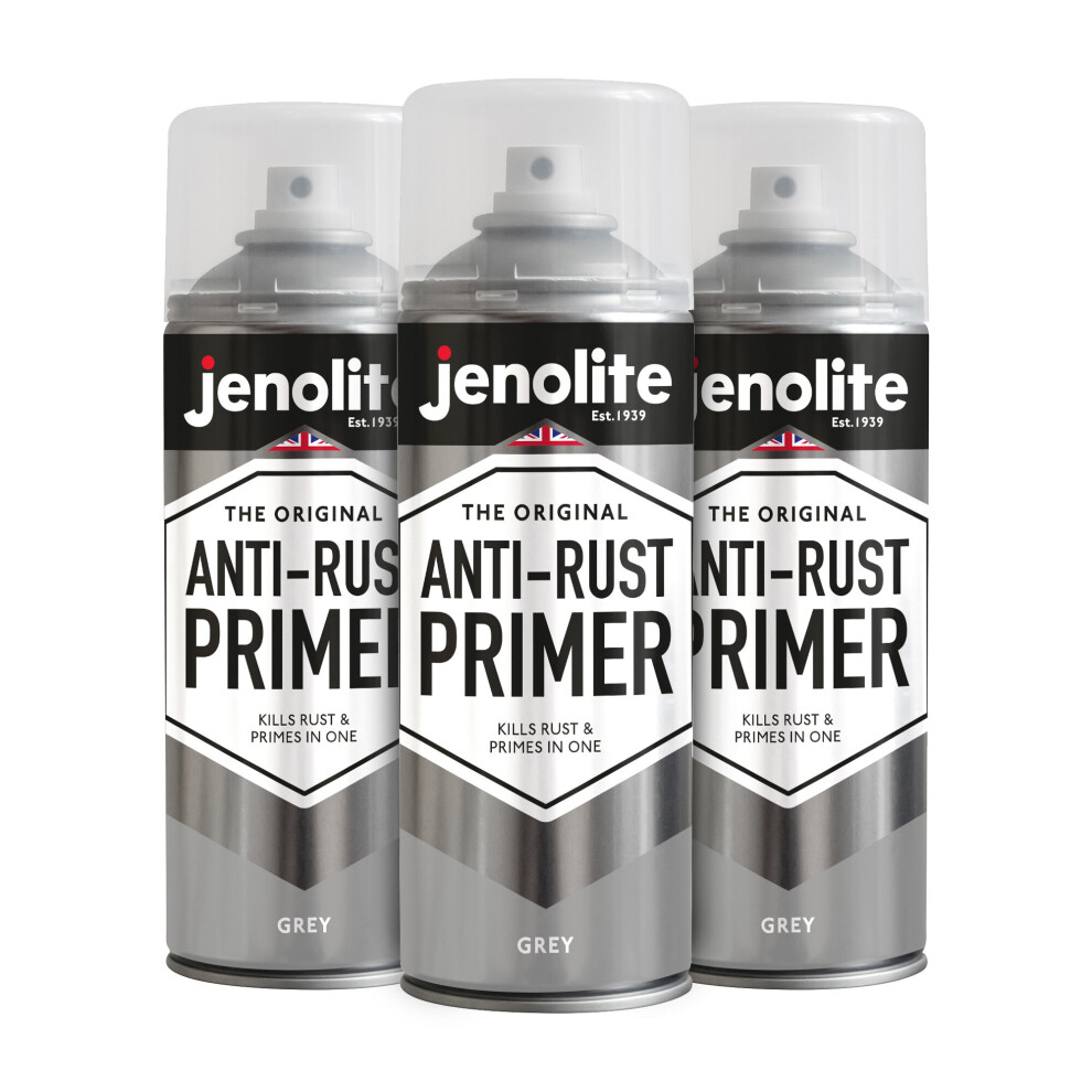 (Grey, 3 x 400ml Aerosol) JENOLITE Anti-Rust Primer Paint (High performance protection against rust & corrosion)