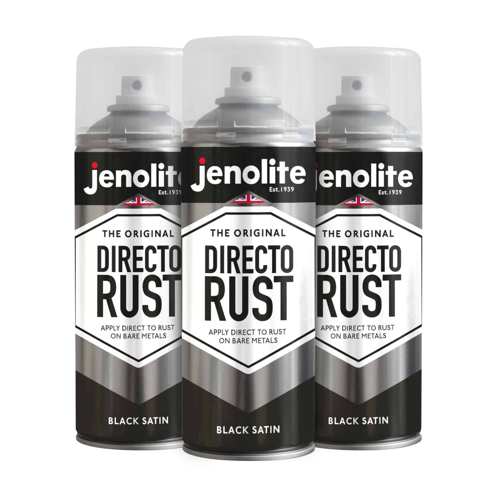 (3 x 400ml, Black) JENOLITE Directorust Satin Multi Surface Paint - For Use On Wood, Metal, Plastic, Ceramic & Rusted Surfaces