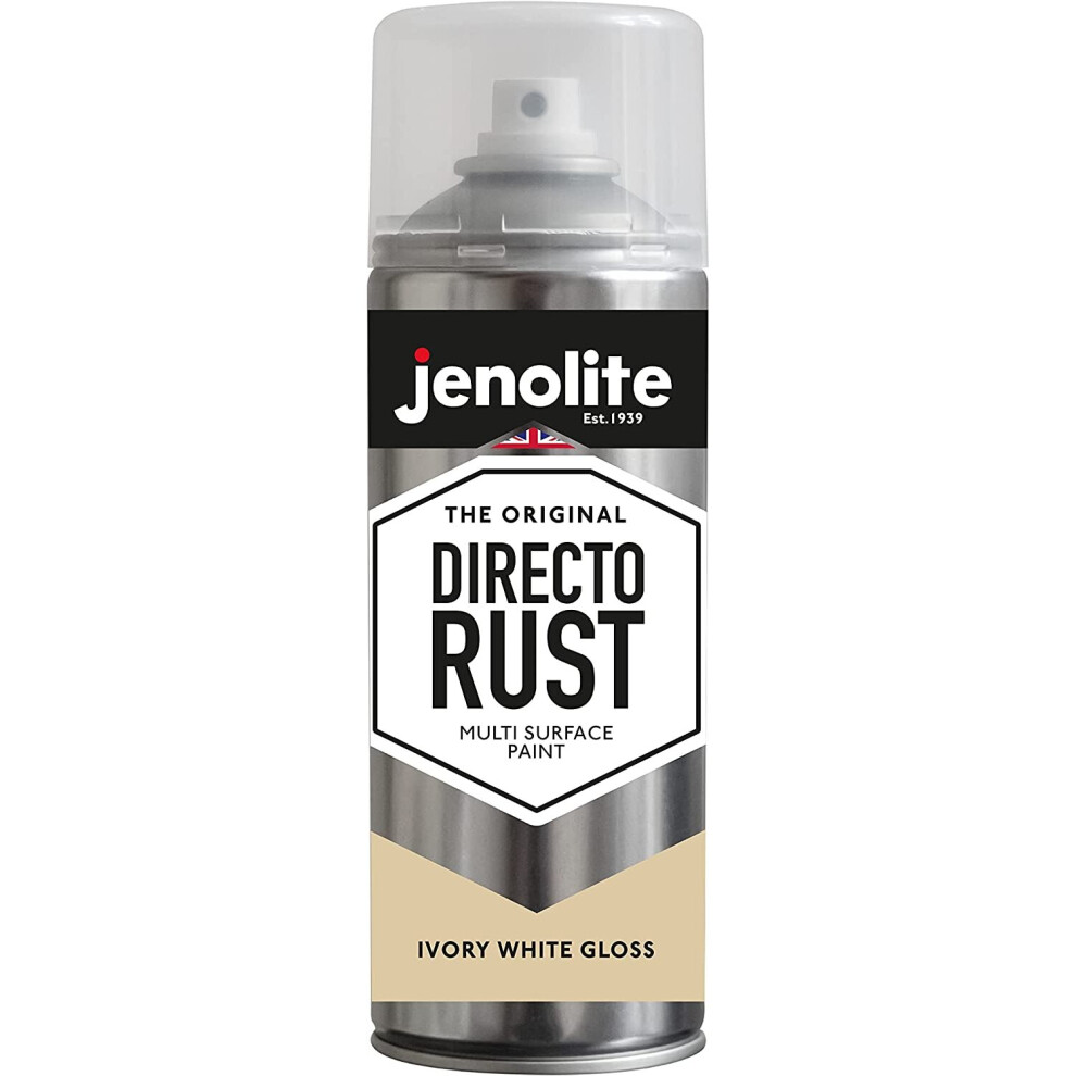 (1 x 400ml, Ivory White) JENOLITE Directorust Gloss - Multi Surface Spray Paint - For Use On Wood, Metal, Plastic, Ceramic & Rusted Surfaces