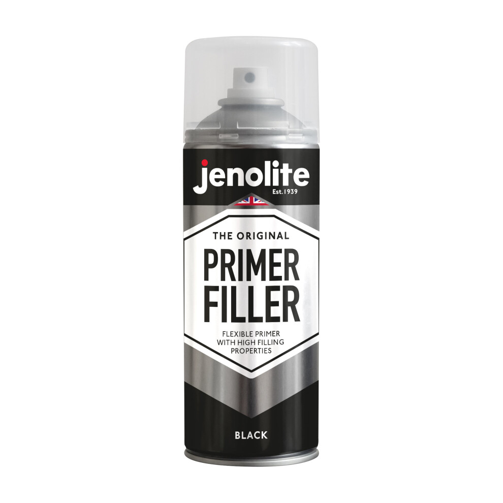 (1, Black) JENOLITE Primer Filler Aerosol Paint - Flexible Primer with High Filling Properties - Fills small dents & scratches for smooth finish
