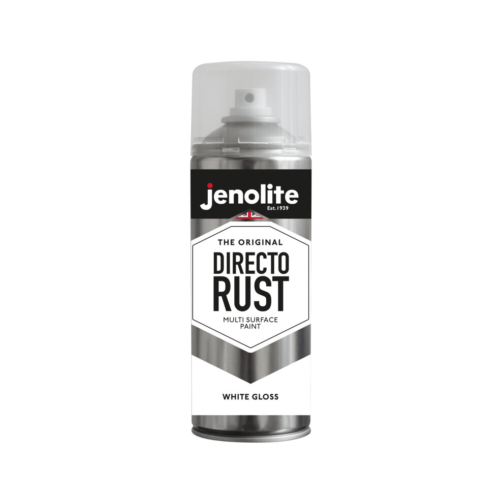 (1 x 400ml, White) JENOLITE Directorust Gloss - Multi Surface Spray Paint - For Use On Wood, Metal, Plastic, Ceramic & Rusted Surfaces