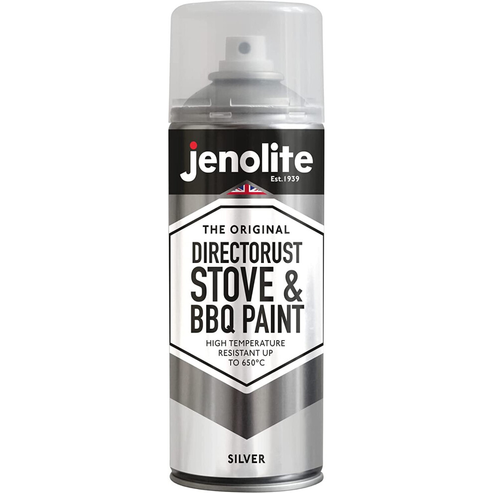 (1, Silver) JENOLITE Directorust BBQ & Stove Aerosol Paint - Very High Temperature Paint Heat Resistant Up to 650C