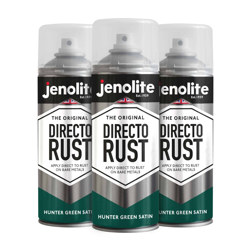 (3  x 400ml, Hunter Green) JENOLITE Directorust Satin Multi Surface Paint - For Use On Wood, Metal, Plastic, Ceramic & Rusted Surfaces