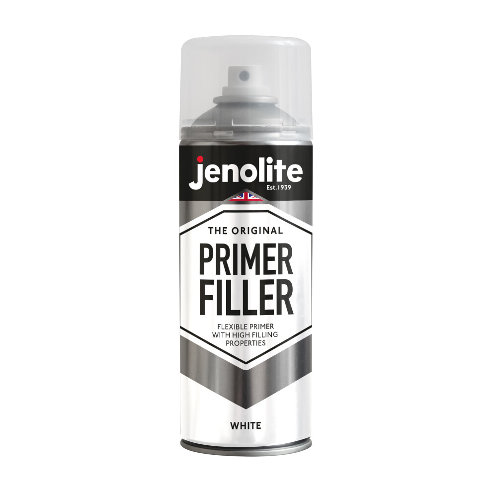 (1, White) JENOLITE Primer Filler Aerosol Paint - Flexible Primer with High Filling Properties - Fills small dents & scratches for smooth finish