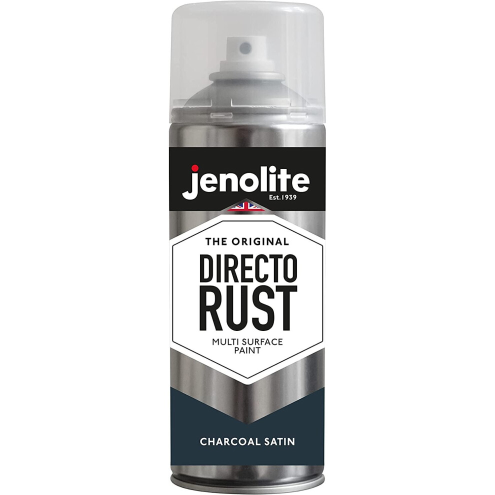 (1 x 400ml, Charcoal) JENOLITE Directorust Satin Multi Surface Paint - For Use On Wood, Metal, Plastic, Ceramic & Rusted Surfaces