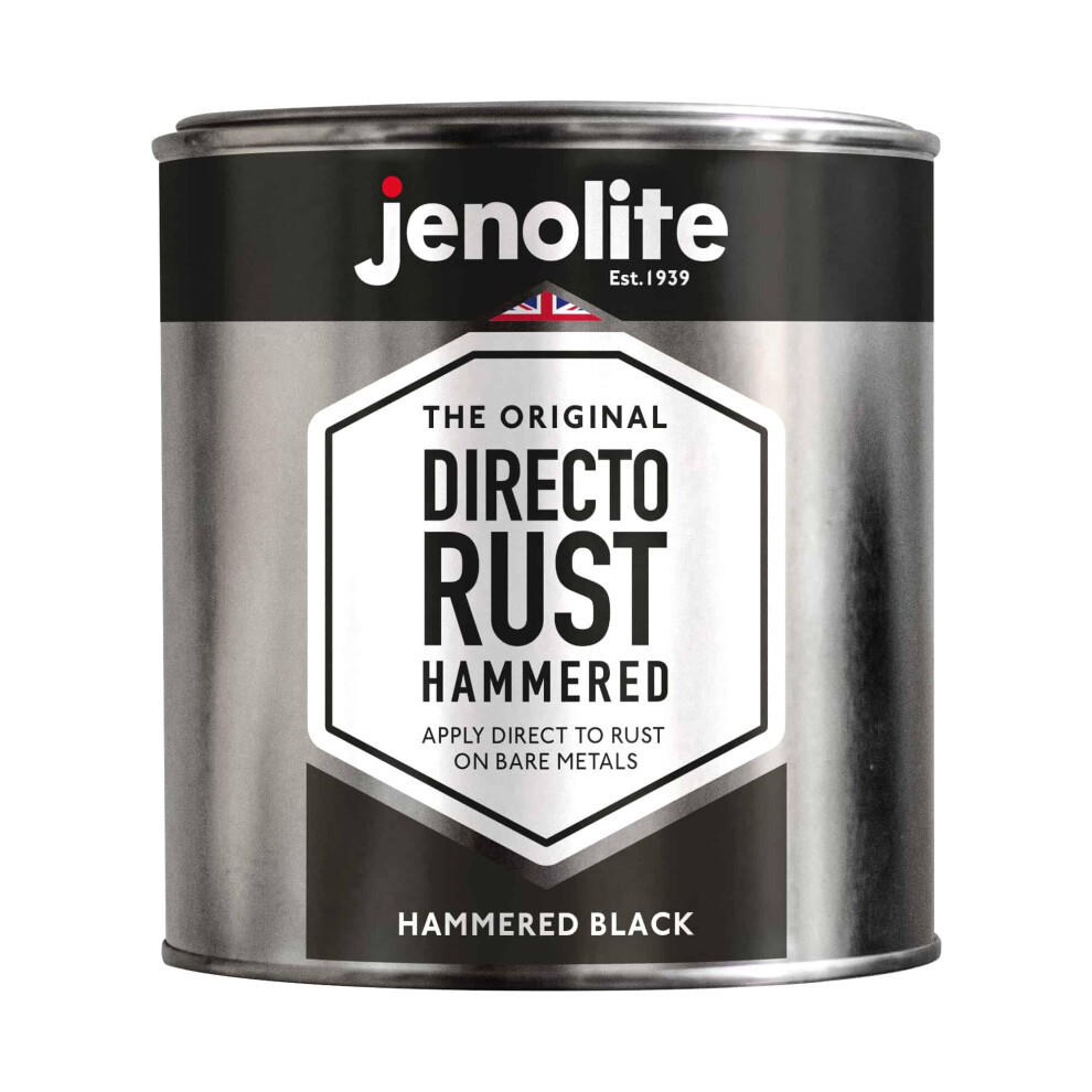 (1 Litre, Black) JENOLITE Directorust Hammered Multi Surface Paint - (All-in-One Primer, Undercoat & Topcoat - Corrosion & Rust Resistant)