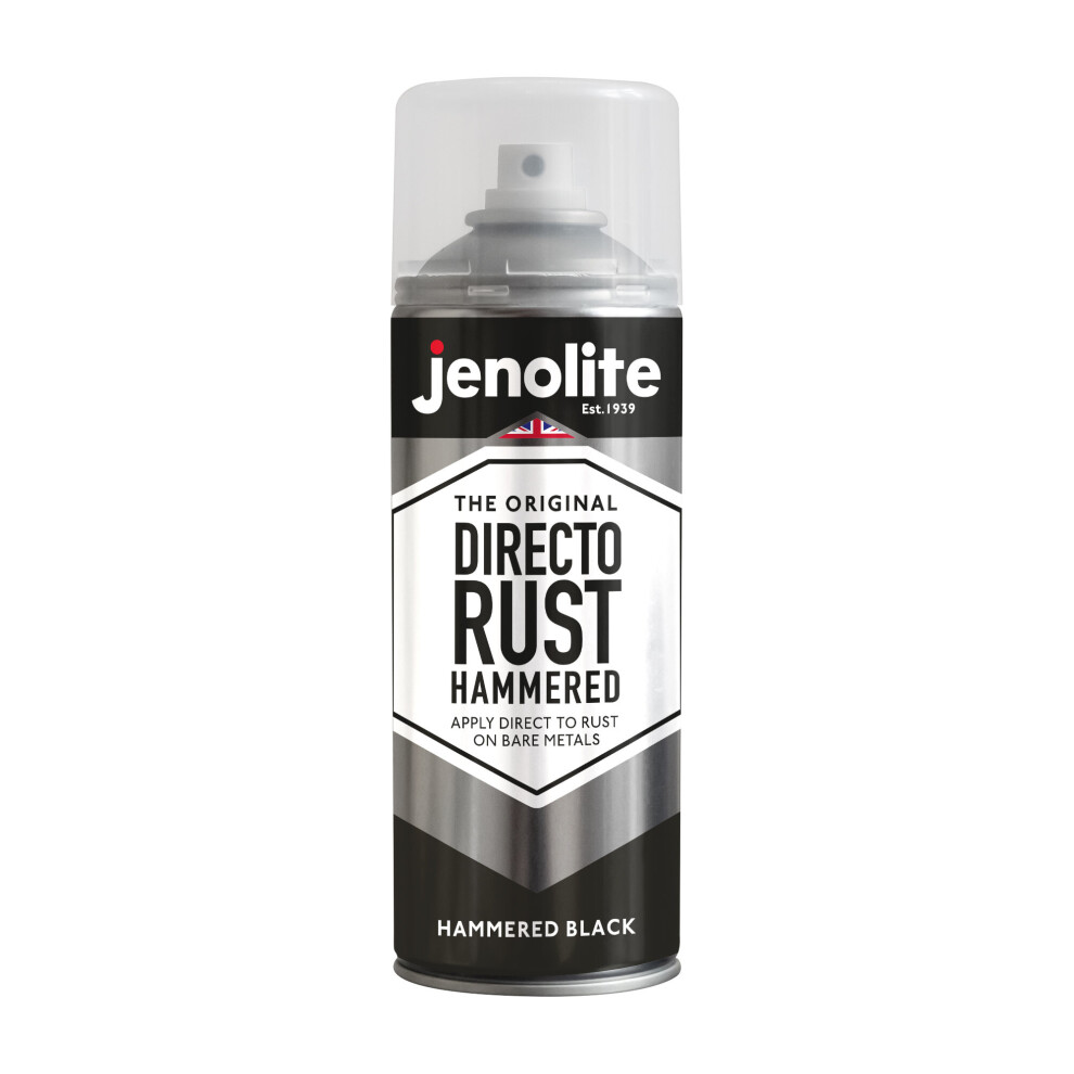 (1 x 400ml, Black) JENOLITE Directorust Hammered Multi Surface Paint - (All-in-One Primer, Undercoat & Topcoat - Corrosion & Rust Resistant)