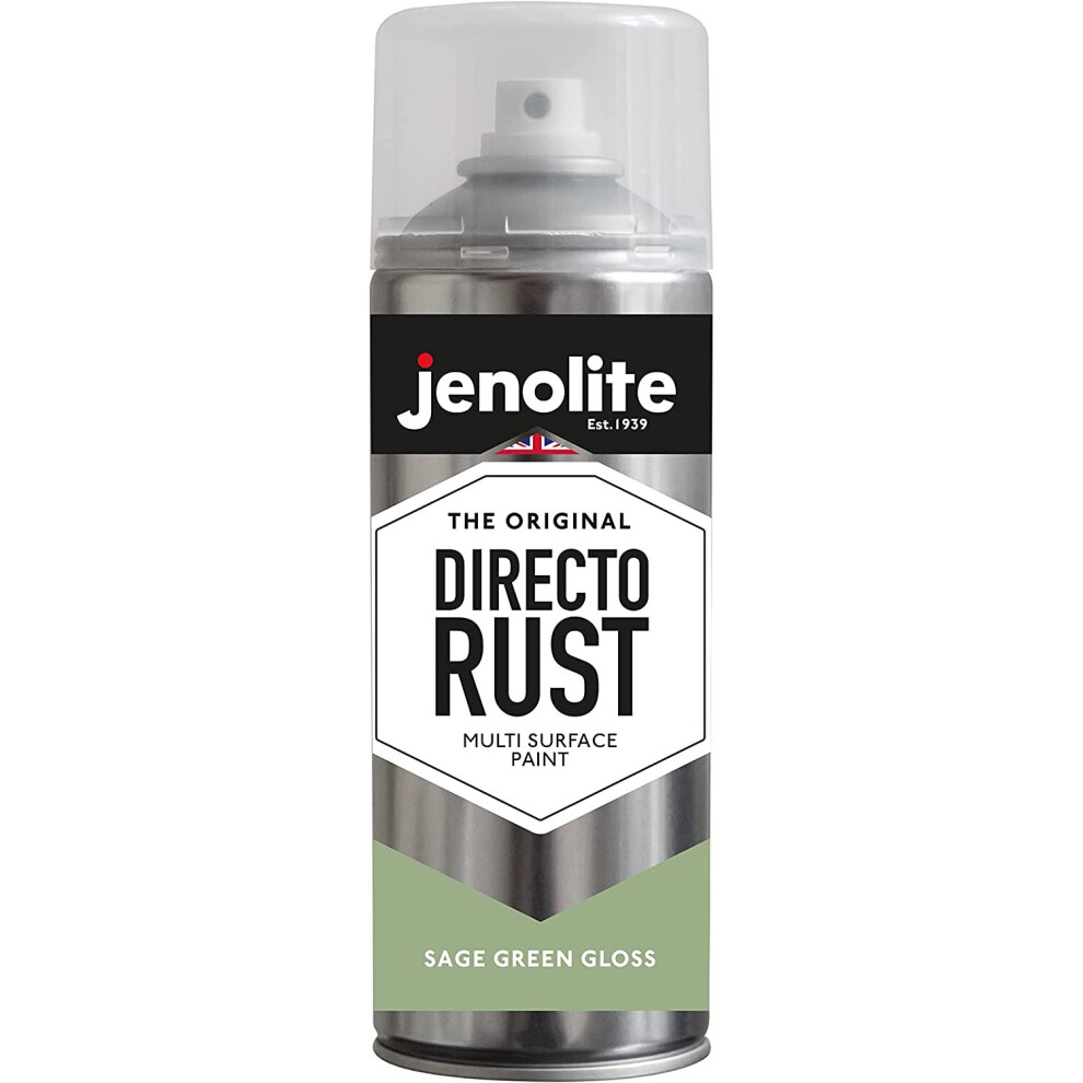 (1 x 400ml, Sage Green) JENOLITE Directorust Gloss - Multi Surface Spray Paint - For Use On Wood, Metal, Plastic, Ceramic & Rusted Surfaces