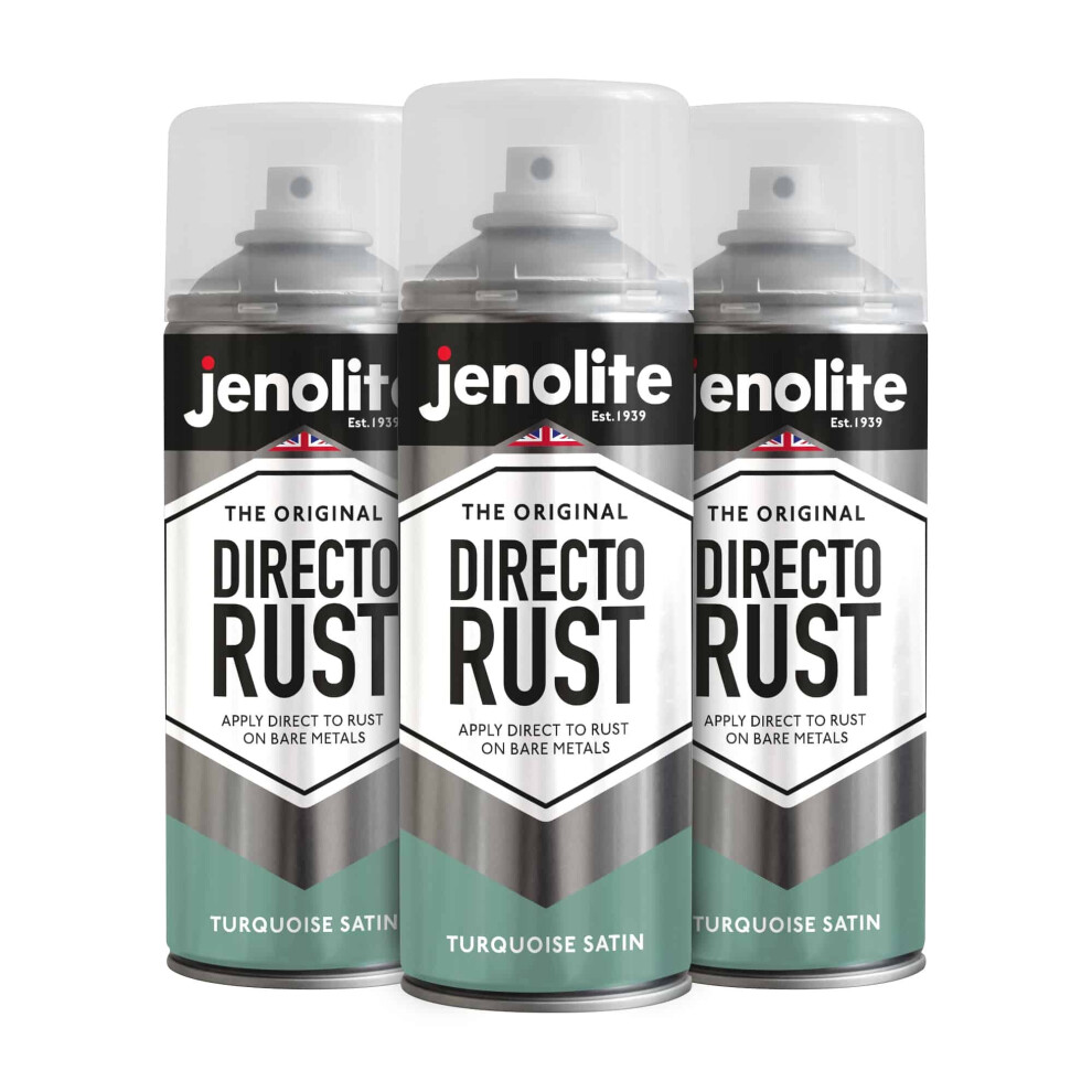 (3  x 400ml, Turquoise) JENOLITE Directorust Satin Multi Surface Paint - For Use On Wood, Metal, Plastic, Ceramic & Rusted Surfaces